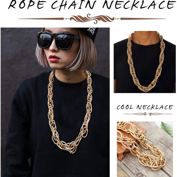 Gold Plated Chunky Rope Chain Necklace and Large - Picture 4 of 6